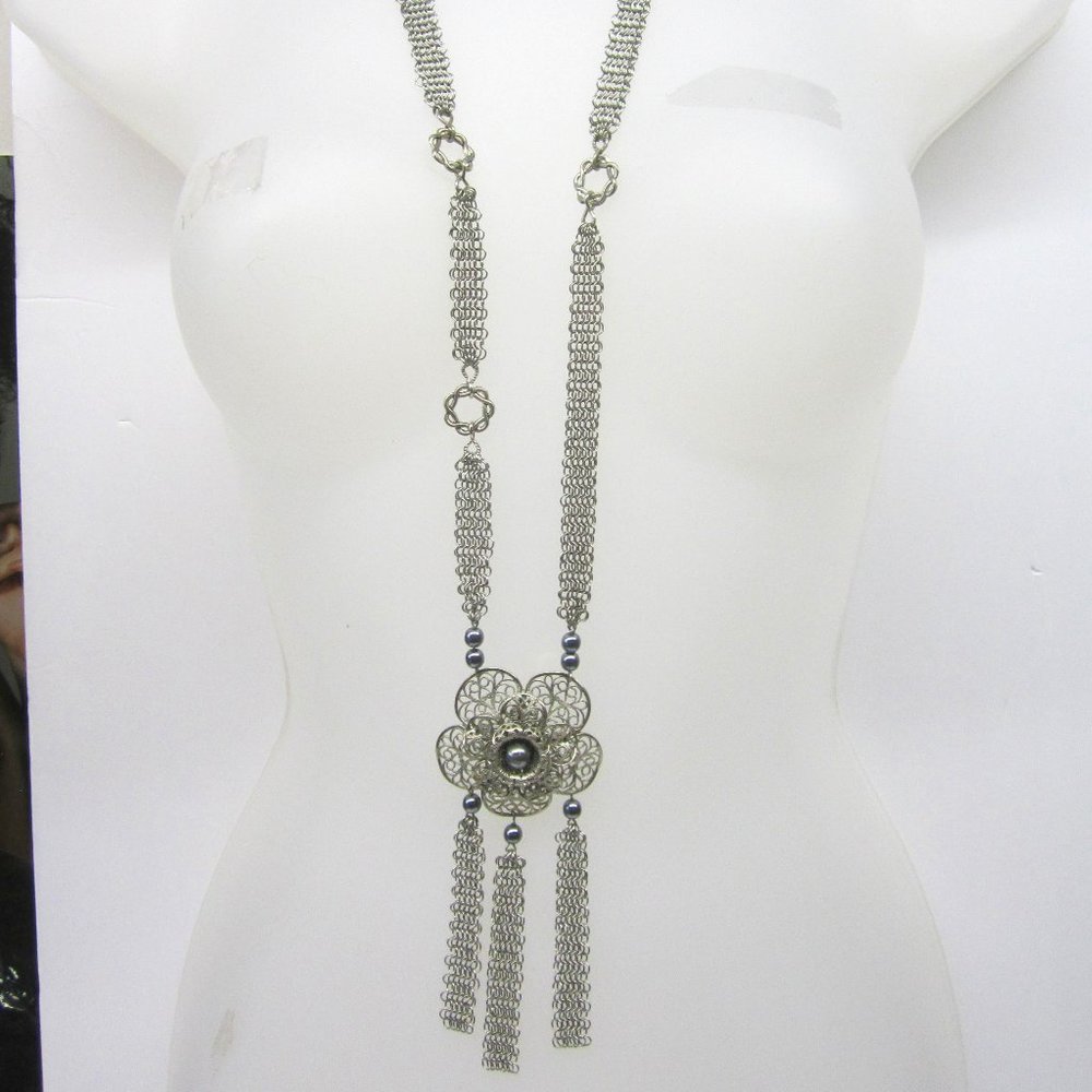 Ferrara Whiting and Davis Filigree and Pearl Necklace